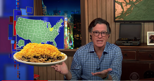 Stephen Colbert Found Cincinnati Chili 'Confusing'
A Late Show with Stephen Colbert's Stephen Colbert wanted to make sure people voted this Election Day, so he crafted a state-by-state guide "explaining how to vote easily, early and safely." To introduce the concept and the upcoming state infomercials, he made an all-encompassing video. He cited some examples of the random rules that apply to each location before making Cincinnati's beloved dish the butt of joke. "Some states do not allow you to cite coronavirus as a reason to vote absentee. Some states automatically send you an absentee request form, but not a ballot, and some states put chili on top of their spaghetti," he said. "That has nothing to do with the election, but come on Cincinnati, it's confusing."