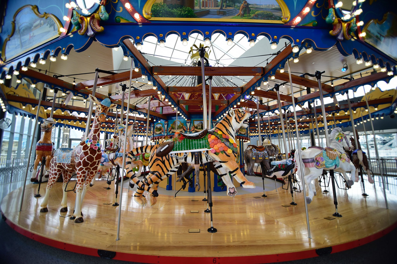 Carol Ann’s Carousel, 8 E. Mehring Way, Downtown | The whimsical carousel is glassed-enclosed and features 44 hand-carved animals which you can ride for $2.