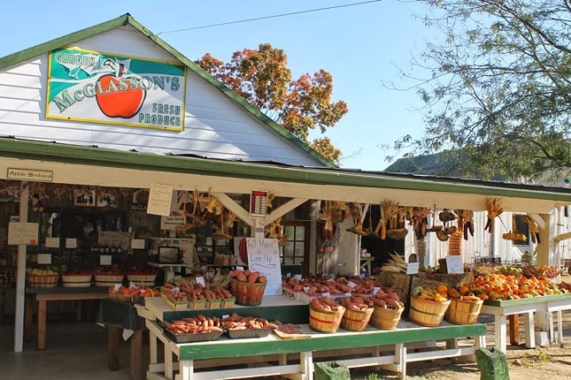 McGlasson Farms
5832 Hebron Road, Hebron. Open daily. 
This roadside farm has been family-owned for six generations, serving fresh-grown fruits and vegetables from the farm. The farm, which is open from July through November, offers produce such as berries, green beans and sweet corn. During the fall, the farm specializes in apples, apple cider, gourds, potatoes and classic pumpkins.