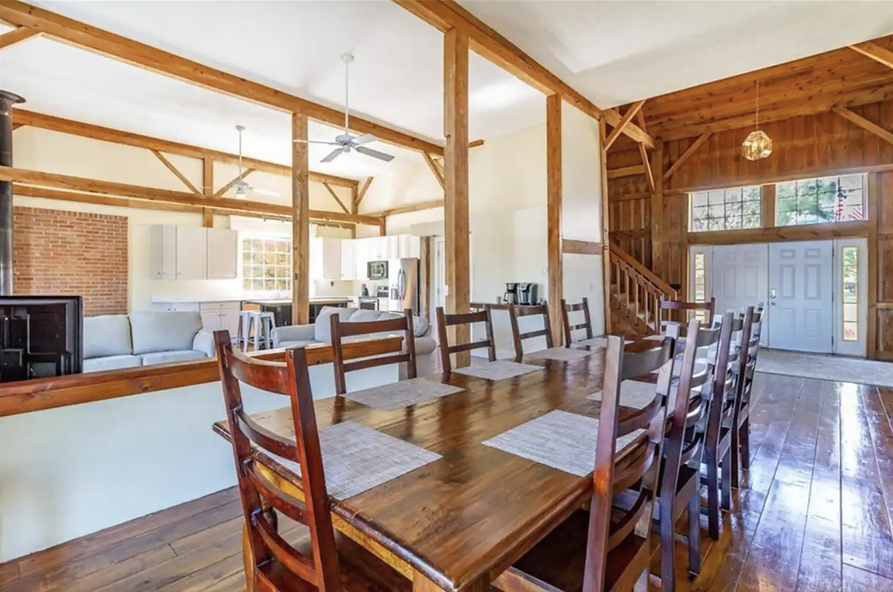 Butler Barn
Somerville, OH
From $836/night | Hosts 12 guests
“The Butler barn is over 5,000 square feet of living space and is perfect for large or small groups. Important note: Owners live on site in separate lower level apartment. The barn was built in the late 1800's and was part of a working farm until the mid 1980's. It was converted into a home in 1991. The Butler Barn has tall ceilings, hand hewn beams and the silo still sits out front! We are conveniently located close to Spooky Nook Sports in Hamilton, Ohio as well as Miami University in Oxford, Ohio. Many Miami families have stayed with is over the past 4 years.” — Airbnb