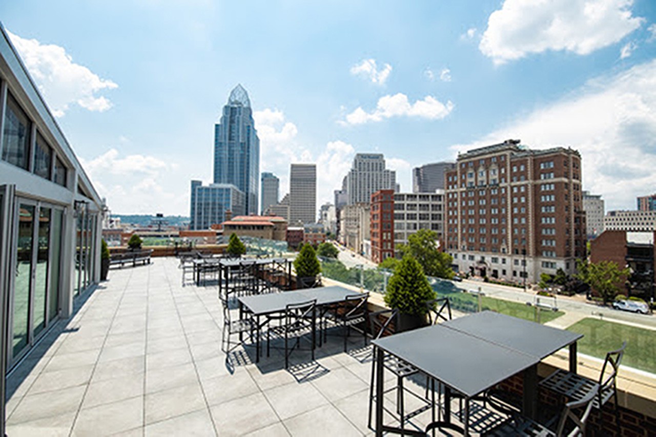 Grab a Drink with a View at the New Vista at Lytle Park
311 Pike St., Downtown
Cincinnati&#146;s new Lytle Park Hotel features a spectacular rooftop patio named the Vista at Lytle Park. The 5,000-square-foot rooftop lounge offers panoramic views of the Queen City and Ohio River. The space is equipped with an "indoor" lounge (where the bar is located) lined with windows that open up to the outdoor patio with two fireplaces, seating and tables. Choose from a selection of cocktails, wine, beer and spirits, or opt for their large-format cocktails that serve four or more. Their food offerings range from a charcuterie board to "naanchos" or peel-and-eat grilled shrimp.
Photo: Hailey Bollinger