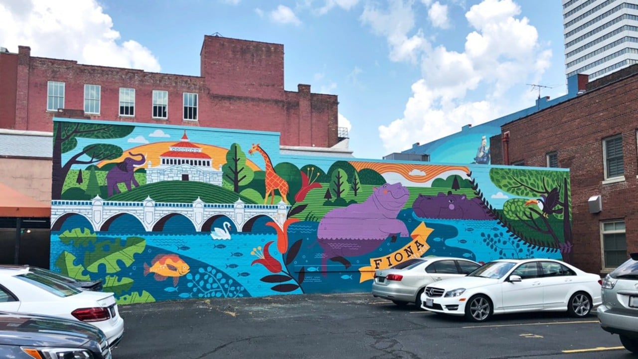 Cincinnati Paints by Numbers: Fiona and Bibi at the Cincinnati Zoo
910 Race St., Downtown
Mural: ArtWorks | Designer: Lucie Rice
Photo: Hailey Bollinger
