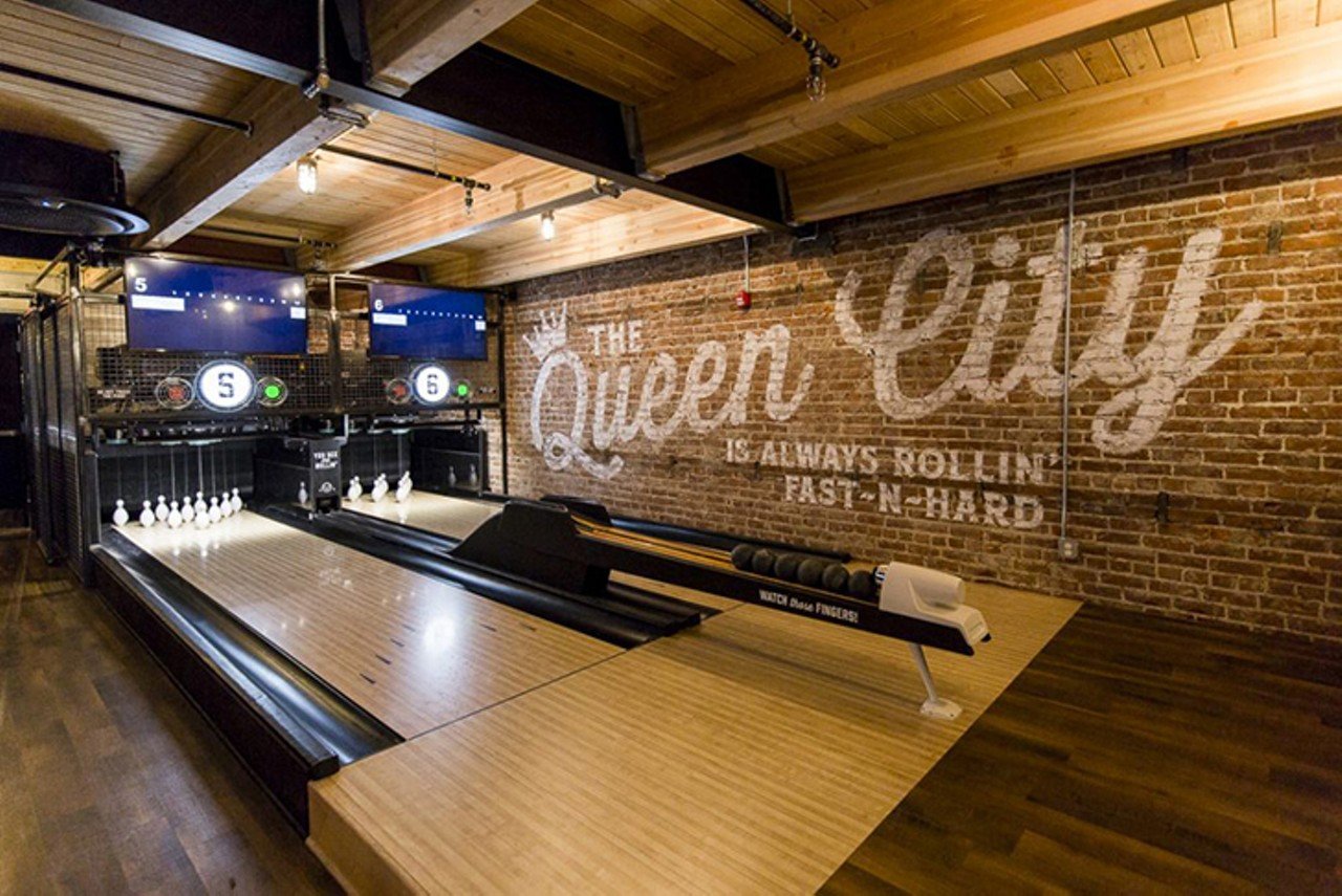 Try Your Hand at Duckpin Bowling or Pinball at Pins Mechanical Co.
$6 a game
This multi-level OTR entertainment bar features duckpin bowling, vintage pinball machines, ping pong, foosball and a rooftop patio with bocce ball and firepits. Duckpin bowling uses smaller bowling balls (without holes), smaller pins and smaller lanes than traditional bowling alleys. Games are first-come, first-serve and are only $6 per person per game; no special shoes required. If there’s a line for a lane, happy hour runs until 7 p.m. Monday through Friday and features $2 off signature cocktails, drafts and wine, so grab a drink while you wait for your name to be called. Giant Jenga is free, pinball games are $1 each and foosball only costs 50 cents a game. 1124 Main St., Over-the-Rhine.