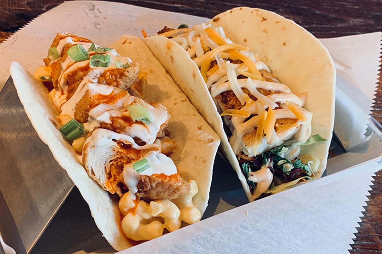 Wishbone Tavern
5297 Delhi Ave., Delhi // Carry-Out Available
Fish Taco: Lightly blackened cod with veggie slaw, cheese, Caribbean mango dressing and drizzled with chipotle mayo.
Buffalo Chicken Taco: Crispy chicken topped with buffalo sauce, mac and cheese and drizzled with ranch.
Photo: Wishbone Tavern