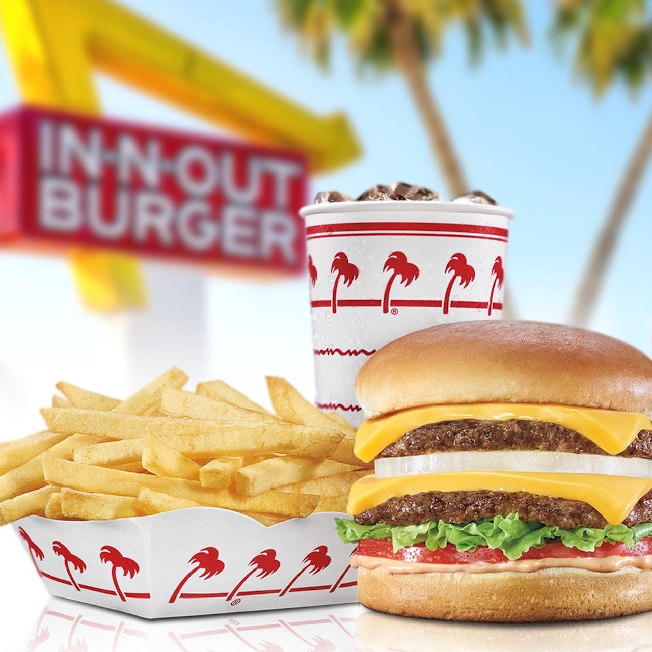 In-N-Out Burger
The first In-N-Out Burger opened in a tiny space in Baldwin Park, California in 1948. Since then, it’s grown to nearly 400 locations in the western United States. No place east of the Mississippi River has been graced by the famous burger: a toasted bun topped with an all-beef patty, onion, lettuce, tomato and In-N-Out’s special spread, which is made from ketchup, mayo and sweet pickle relish. The chain also has fries, which are fresh, hand-cut and prepared in sunflower oil, and shakes, which come in chocolate, strawberry and vanilla. You can also order a double, triple or quadruple burger or grilled cheese off the “Not So Secret Menu,” which says you can order your burger “Protein Style” (no bun) or “Animal Style” (a mustard-grilled beef patty, grilled onions, pickles and extra spread).