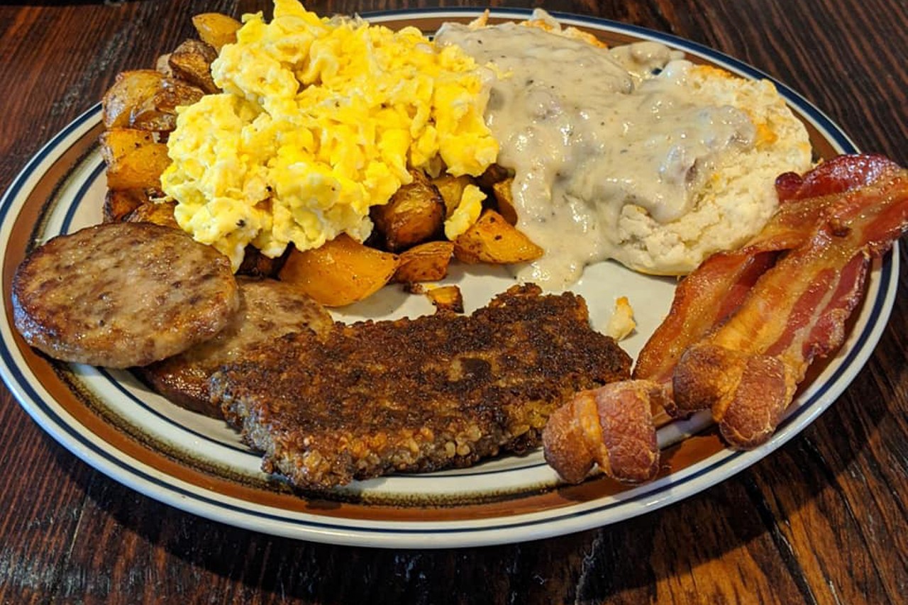 Wunderbar
1132 Lee St., Covington
Wunderbar in Covington offers a rotating brunch menu every Saturday and Sunday from 11 a.m. to 4 p.m. A staple is the "landjunge frustuck," which includes bacon, sausage, two eggs, one biscuit and gravy, and homefries. When available, you can also try the cinnamon French toast. Wash it all down with mimosa or bloody mary, made with housemade mix. Wunderbar is perfect for the low-key weekend bruncher on a budget. Call 859-360-3911 if you'd like to place your order for carry-out.
Photo via Facebook.com/Wunderbar