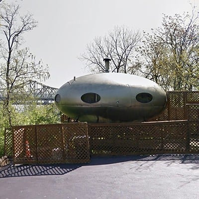 The Spaceship House    222 Wright St., Covington    In the late 1960s and early 1970s, Finnish architect Matti Suuronen designed less than 100 Futuro houses, or flying saucer-esue homes &#151; and Covington has one of them. It was purchased in 1973 by Rob Detzel, who first saw it in an issue of Family Circle. He made arrangements for its display at a home and garden show, then took it on a tour of sorts; in 1987, it landed (er, it was delivered) to its current location. The community embraces its presence and the Futuro House has even been included in a mural titled "Love the Cov" by Jarrod Becker, on the wall at Kroger&#146;s Covington location. In 2013, Covington's Mayor Sherry Carran declared Nov. 2 &#151; the 40th anniversary to its purchase by Detzel &#151; "Futuro House Day," officially naming the property it is on "Area 89." Note: This is a private residence.    Photo via Google Street View