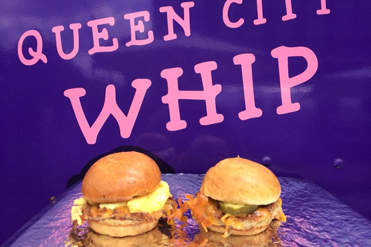 Queen City Whip (Queen City Radio)
222 W. 12th St., Over-the-Rhine
Food available 4 p.m.-midnight Monday-Wednesday; 4 p.m.-2 a.m. Thursday-Friday; noon-2 a.m. Saturday; noon-midnight Sunday
Queen City Whip is a staple in the late-night burger game. The purple food truck can be found serving up made-to-order eats in the courtyard of Queen City Radio. You can find diner classics like chili dogs, burgers, fries and milkshakes. They also have an amazing falafel sandwich topped with their housemade tzatziki sauce. With prices ranging from $2.50 (for small french fries) to $8 (for a Whip Classic Burger), you can ball on a budget. Your taste buds and stomach will thank you.
Photo via Facebook.com/QueenCityWhip