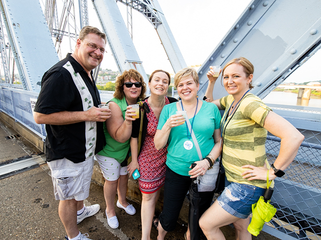 Folks partying on the Purple People Bridge in 2019
