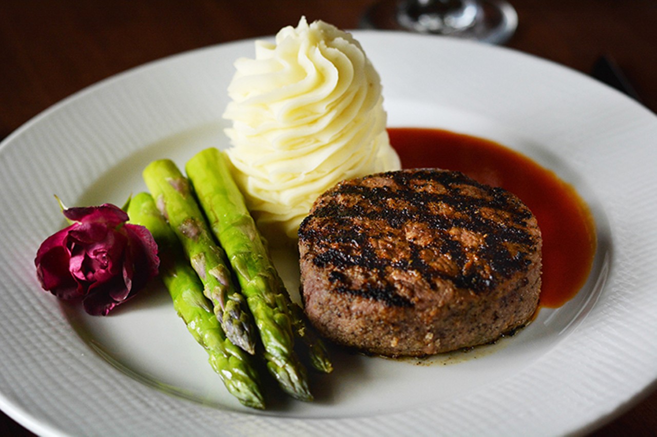 Jag's Steak & Seafood
Grille Filet Mignon with spring onion compound butter, a veal demi-glaze, garlic mashed potatoes and steamed asparagus
Photo: Provided by Jag's