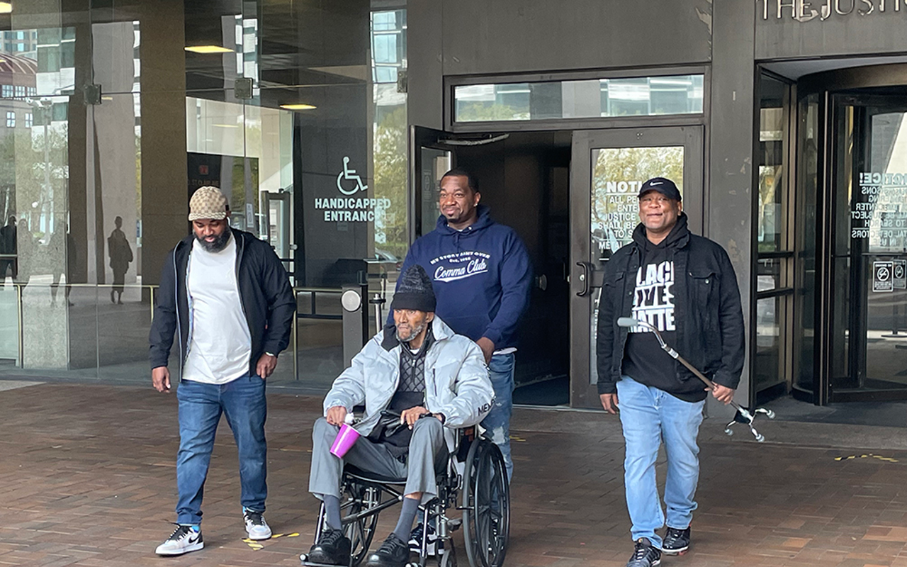 Isaiah Andrews (front middle), with fellow exonerees (left to right) Laurese Glover, Ruel Sailor and Charles Jackson