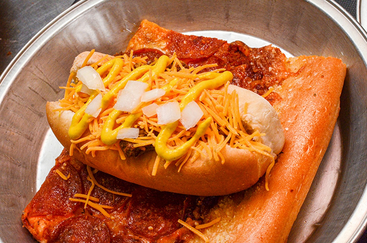 The pizza-coney hybrid comes in both meat and vegetarian options