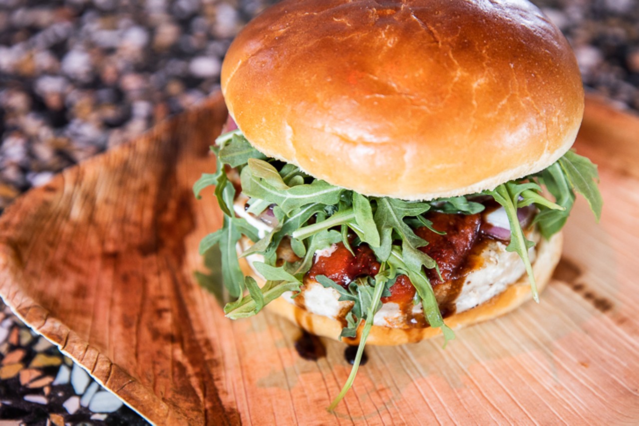 Italian turkey burger with fresh mozzarella, tomato sauce, balsamic, grilled onions and arugula. Located in the Scouts Club.