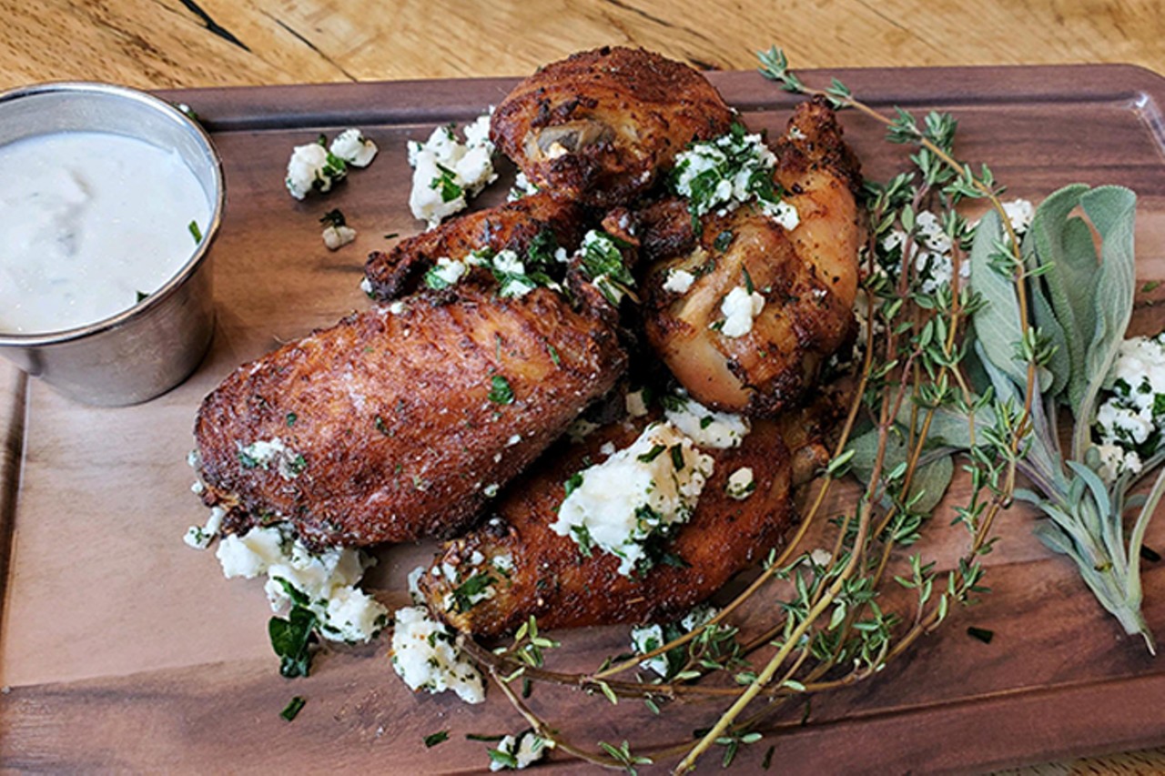 Skally's
Greek Wings: Lemon Pepper dry seasoning, served with crumbled feta, chopped parsley and Tzatziki for dipping.
Bourbon Sriracha Wings: Bourbon Sriracha sauce served with chopped cilantro and Ranch for dipping.
Take-out available.
