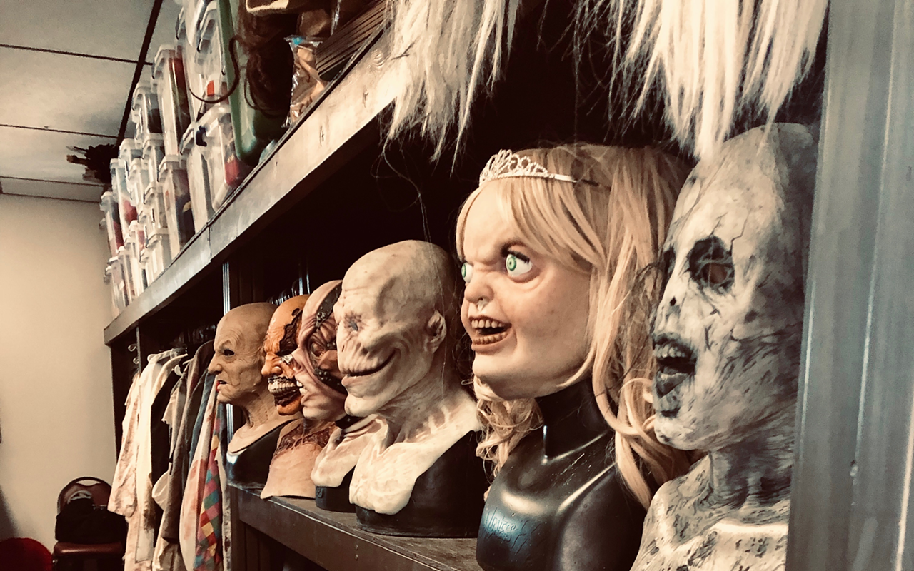 The costume closet, managed by Maggie Ewing, is a well-organized corridor of terror after terror, housing all the masks used in the attraction.