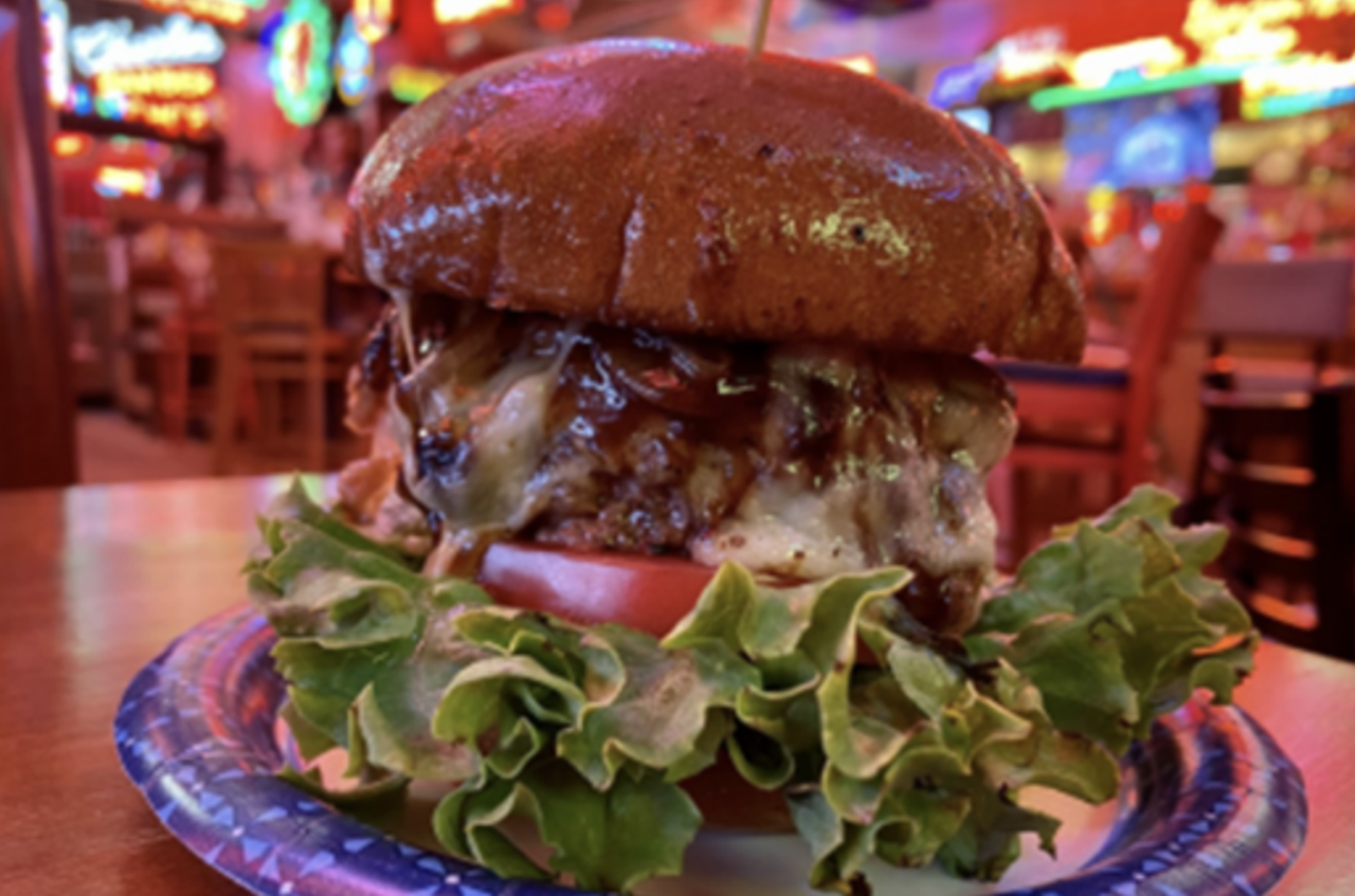 The Turf Club: The Fieri Burger
4618 Eastern Ave., Mount Lookout
An 8-ounce ground chuck patty, topped with grilled onions, Swiss cheese and our famous burgundy wine mushroom sauce. Served on a toasted Sixteen Bricks bun.