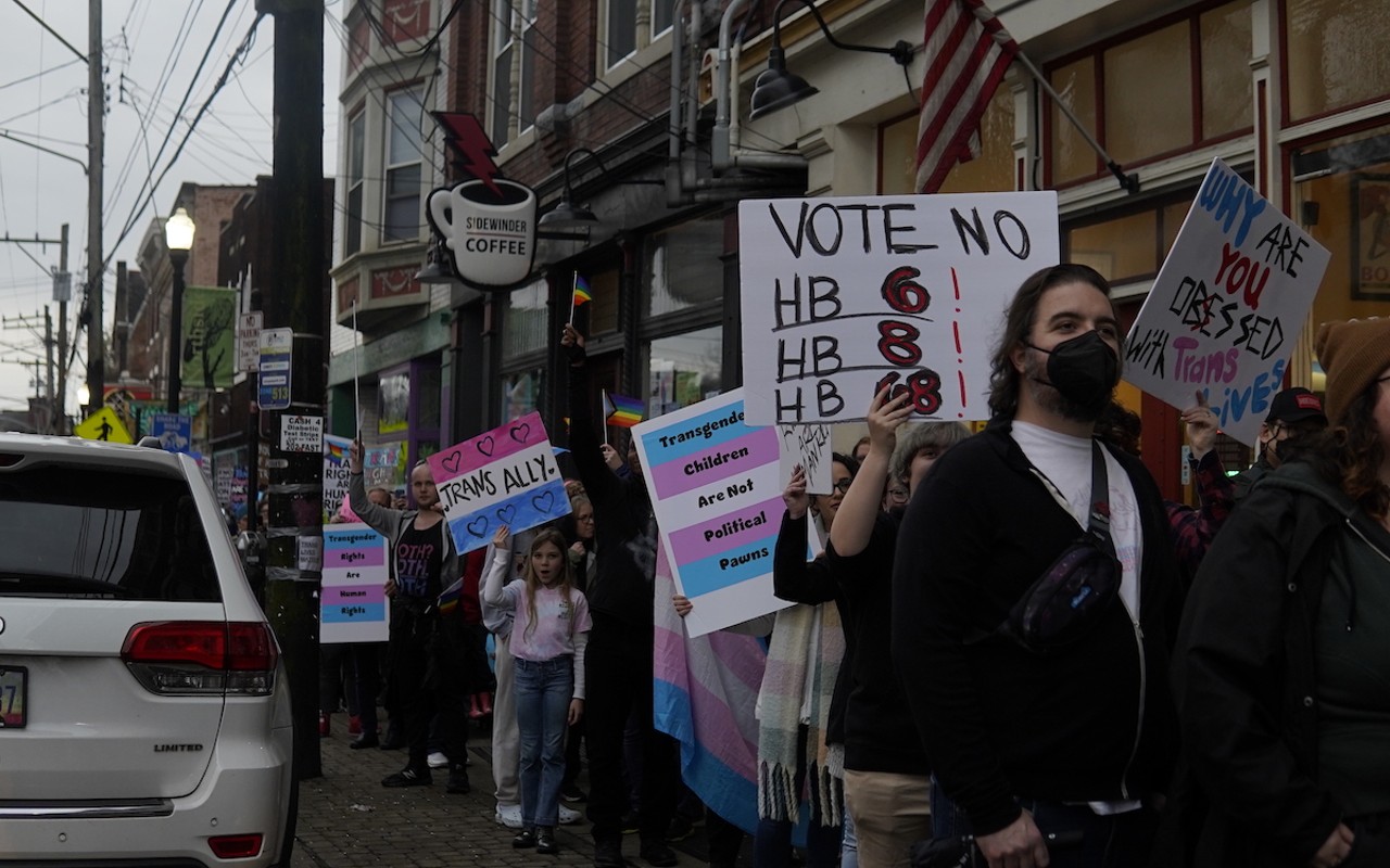 Participants march down Hamilton Avenue in Northside during the National March for Queer and Trans Youth Autonomy on March 31.