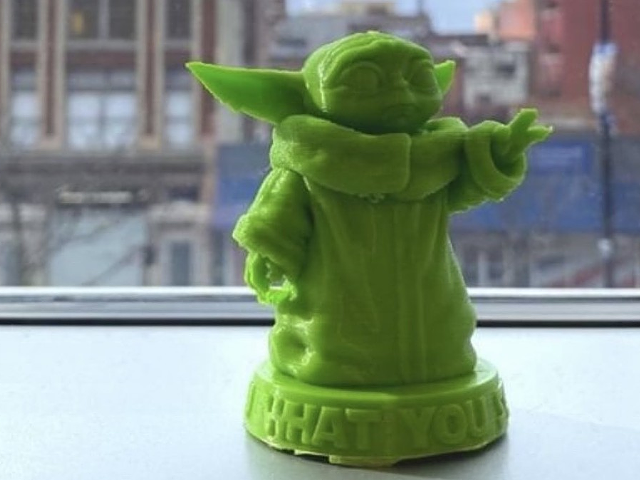 A 3D printed Baby Yoda at the Main Library