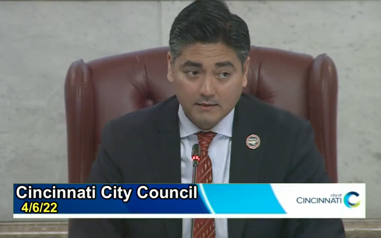 Cincinnati Mayor Aftab Pureval addresses City Council on April 6, 2022.