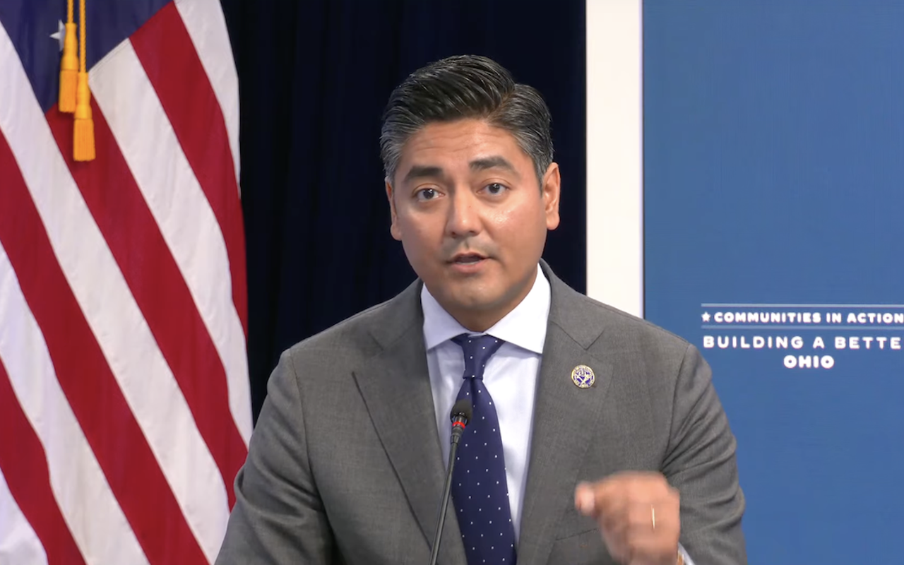 Cincinnati Mayor Aftab Pureval speaks at the White House on Sept. 7, 2022, about how the American Rescue Plan has boosted Cincinnati projects.