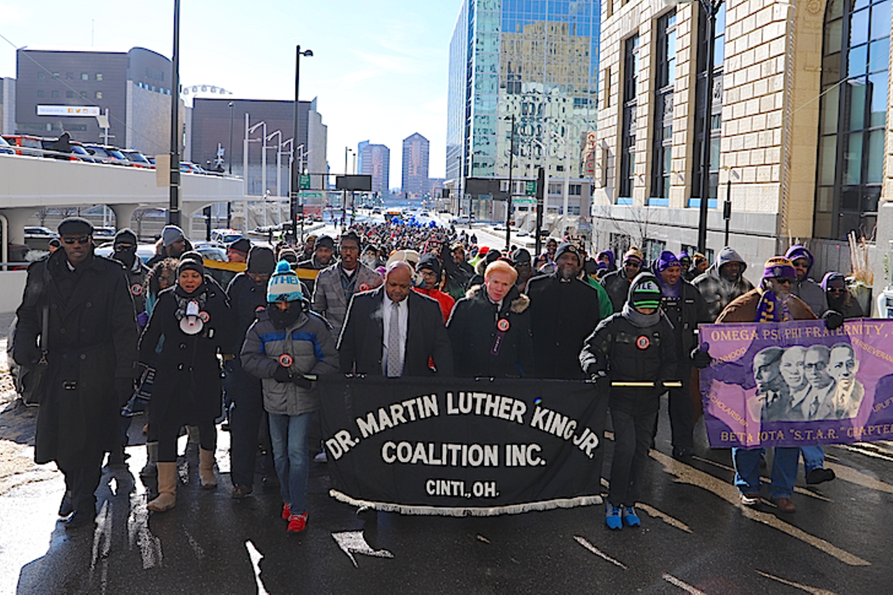 Marchers make their way from the National Underground Railroad Freedom Center to Fountain Square