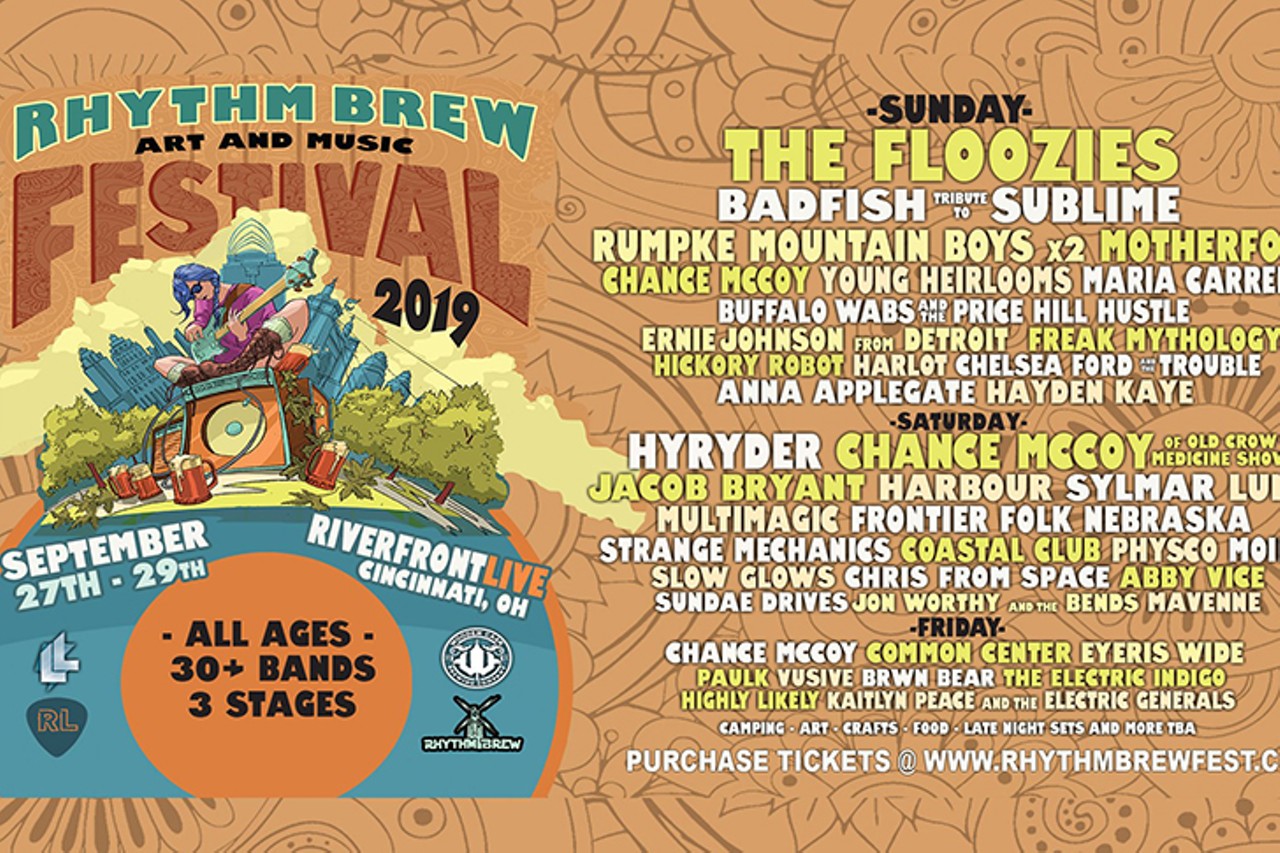 Rhythm Brew Art and Music Fest
With autumn comes cozier music fests. Enter: the three-day Rhythm Brew Art and Music Fest. Peruse local art and listen to music from more than 35 bands on three stages including Rumpke Mountain Boys, Young Heirlooms, Sylmar, Frontier Folk Nebraska, Common Center, Hickory Robot and more.
9 p.m. Sept. 27; 2 p.m. Sept. 28; noon Sept. 29. $25 per day; $40 weekend pass; $100 VIP. Riverfront Live, Kellogg Ave., East End, rhythmbrewfest.com.
Photo via Facebook.com/RythmBrewFest