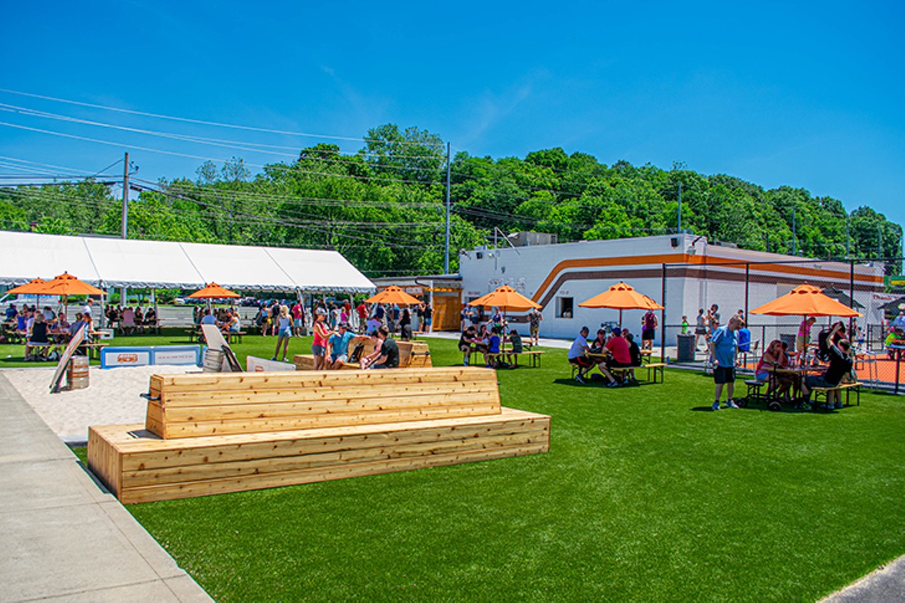 Outdoor dining space. The brewery spent around 10 years planning and building the Burger Bar. It&#146;s connected to Fifty West&#146;s sprawling campus, which now has a tent-covered beer garden with spaced-apart tables in addition to its existing beach volleyball courts.