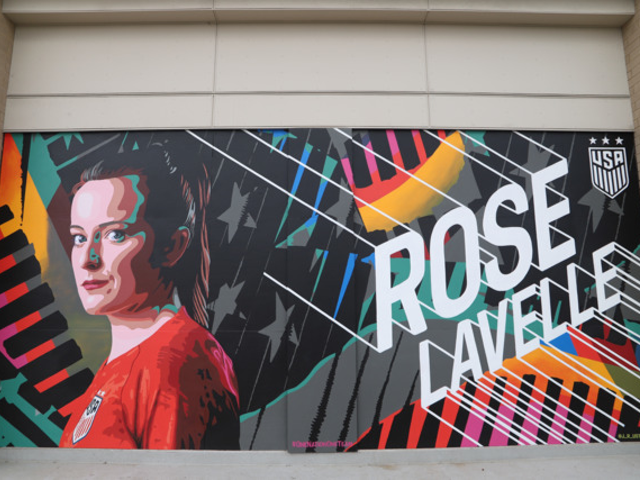 The Rose Lavelle mural at The Banks in Cincinnati