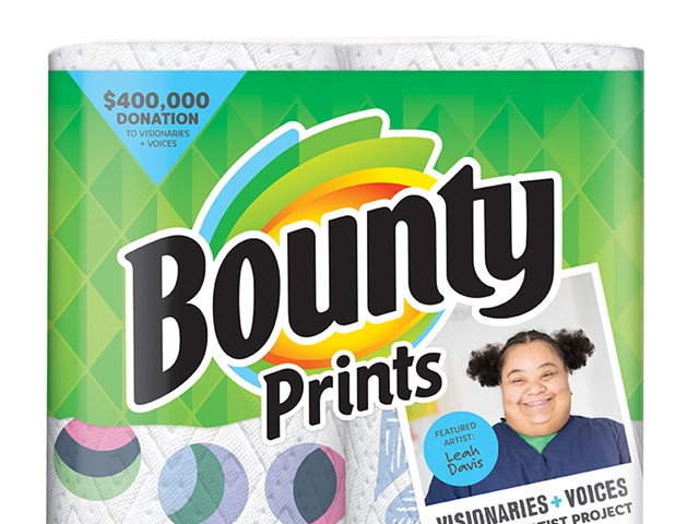 Work by artists from local Visionaries + Voices will be featured on Bounty paper towels.