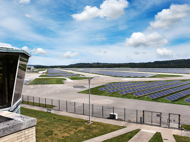 A rendering of a potential solar installation at Lunken Airport