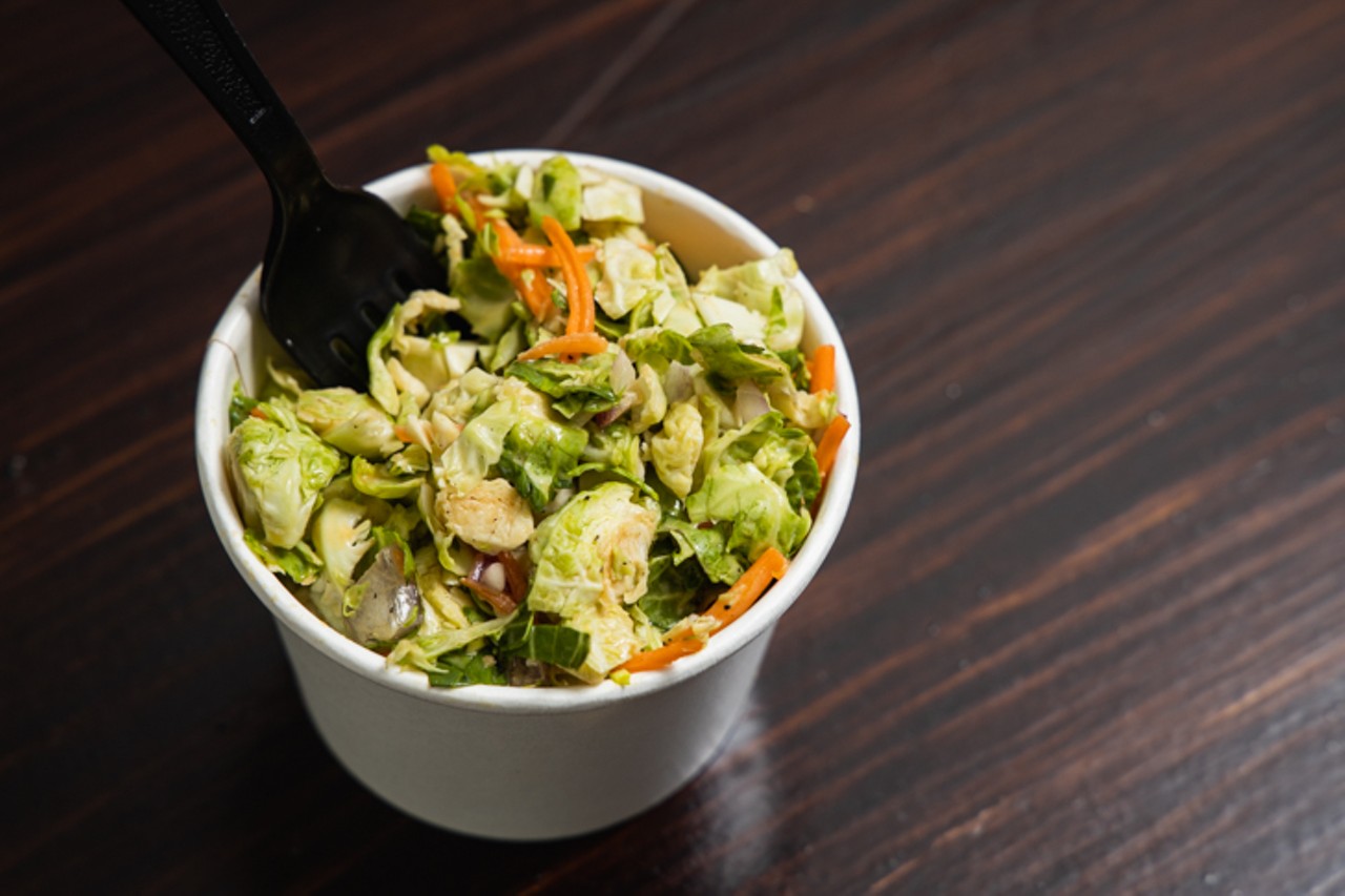 Brussels sprout slaw. "One big aspect of it is the different sauces/flavors that go into each dish. We wanted to take things that may be simple but add a little bit to it and make it something that you may not be able to get anywhere else," Jamie says in an email interview.