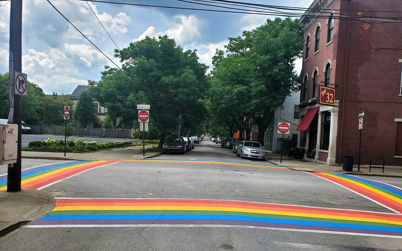 The new crosswalk street mural at Bakewell and Seventh streets in Covington
