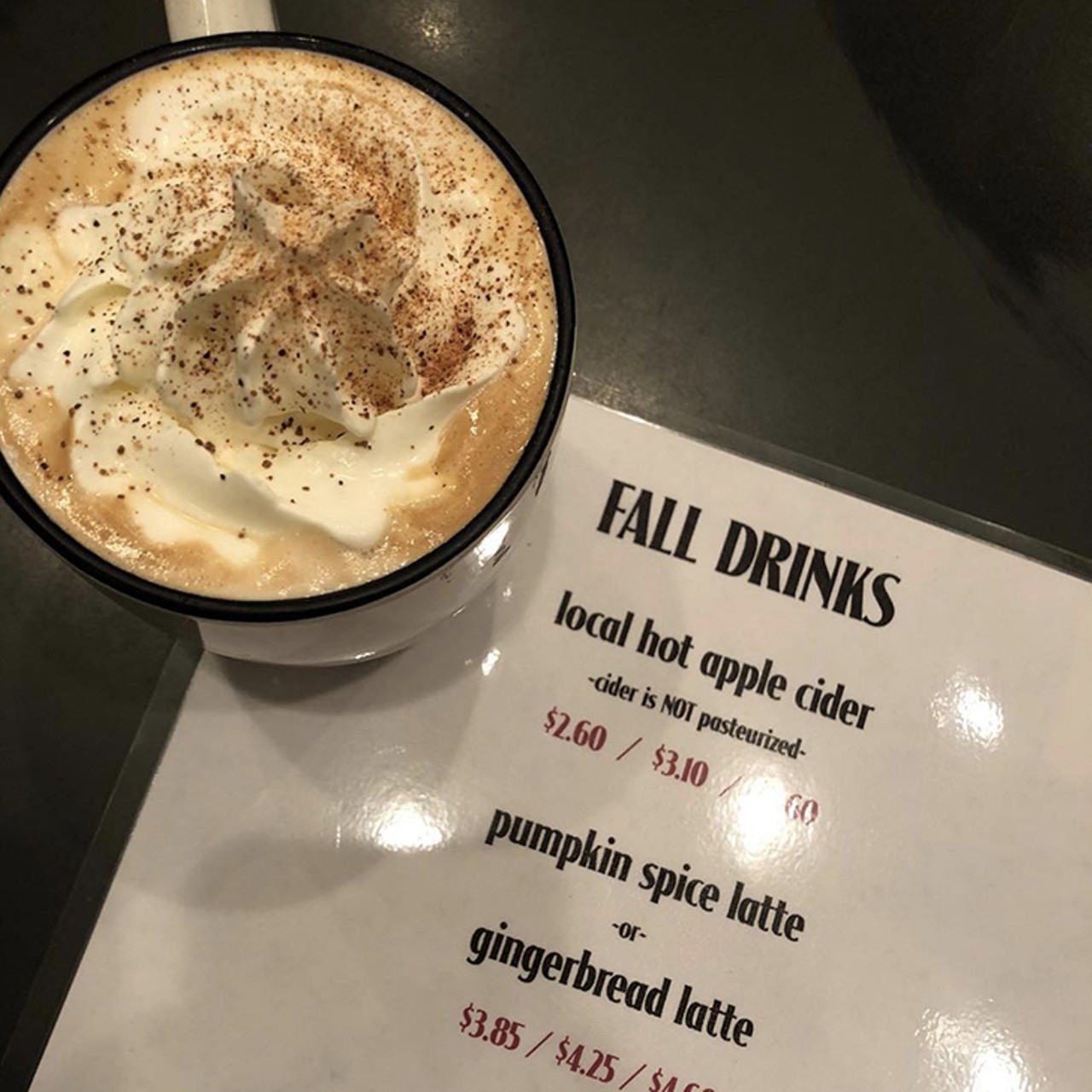 Sidewinder Coffee
Pumpkin-spice latte
4181 Hamilton Ave., Northside
Photo via Instagram.com/SidewinderCoffee