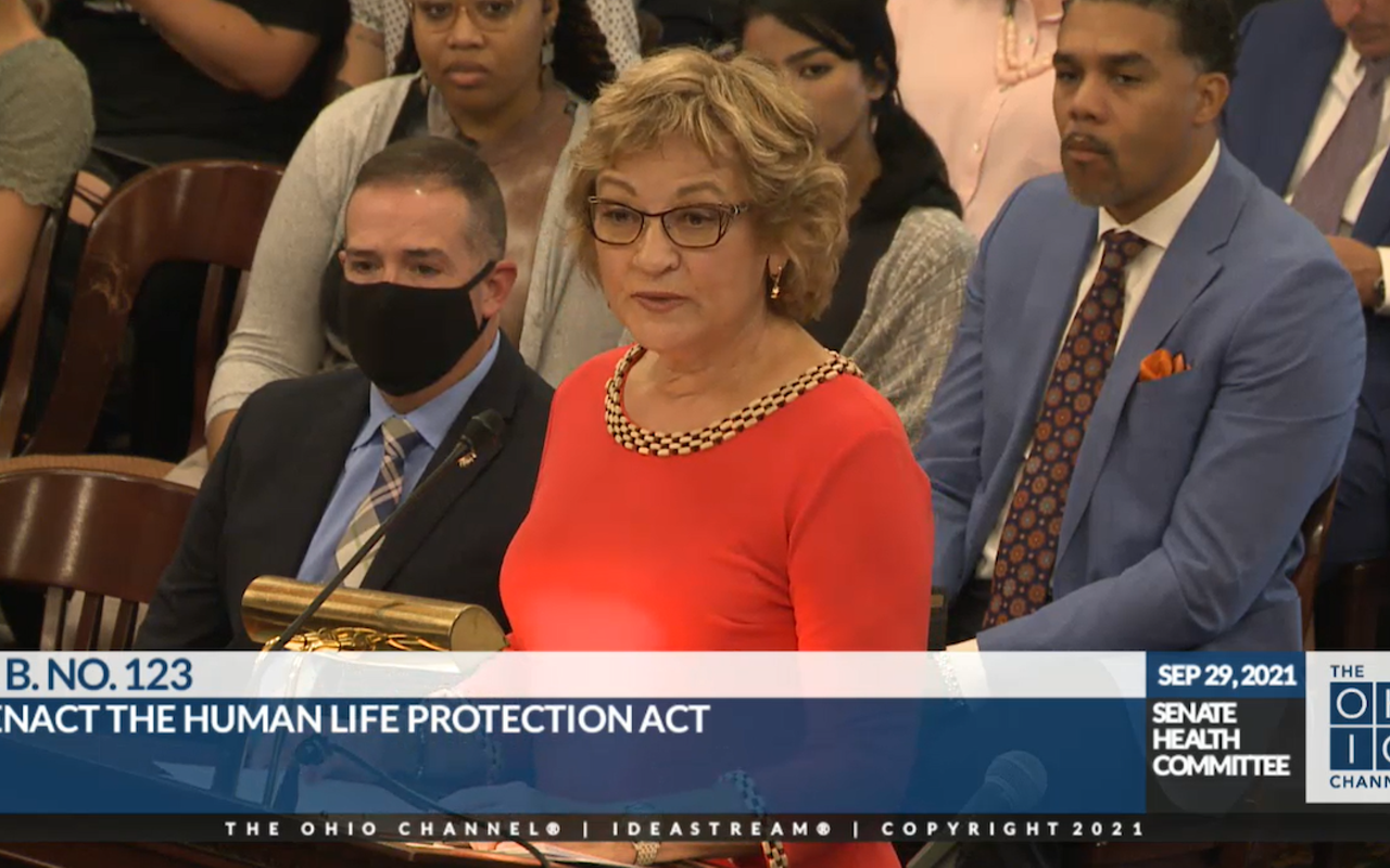 State Sen. Sandra O’Brien, R-Ashtabula, testifies before the Senate Health Committee in 2021 on her bill to allow Ohio to enact a total abortion ban if Roe V. Wade is overturned.