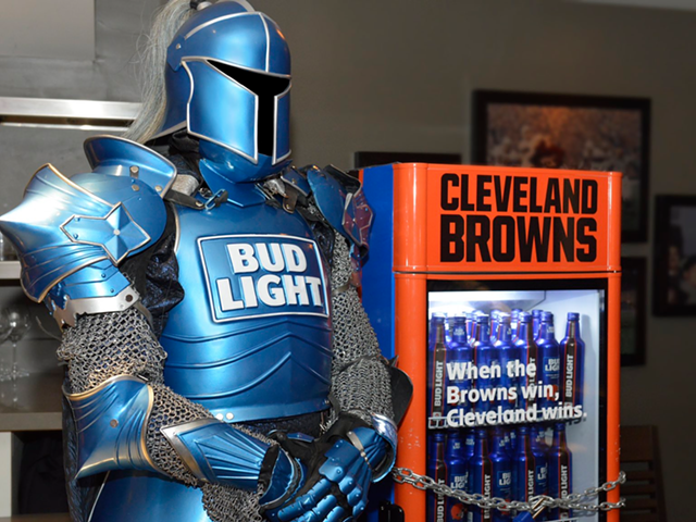 Bud Knight guarding a Cleveland beer fridge can't contain his excitement now that he will finally get some time off to spend with his family