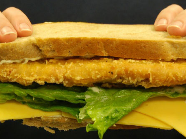 Bridgetown Finer Meats' bigger-than-the-bread fried fish sandwich.