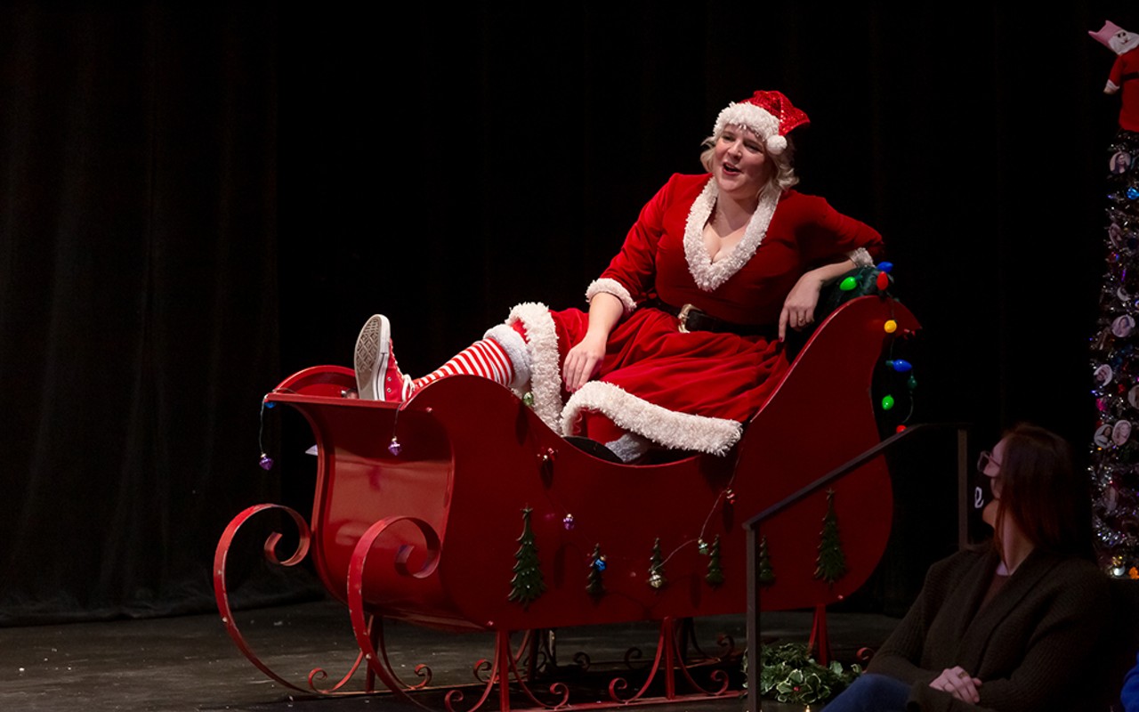 Miranda McGee as  Drunk Santa in "Every Christmas Story Every Told" at Cincinnati Shakespeare Company