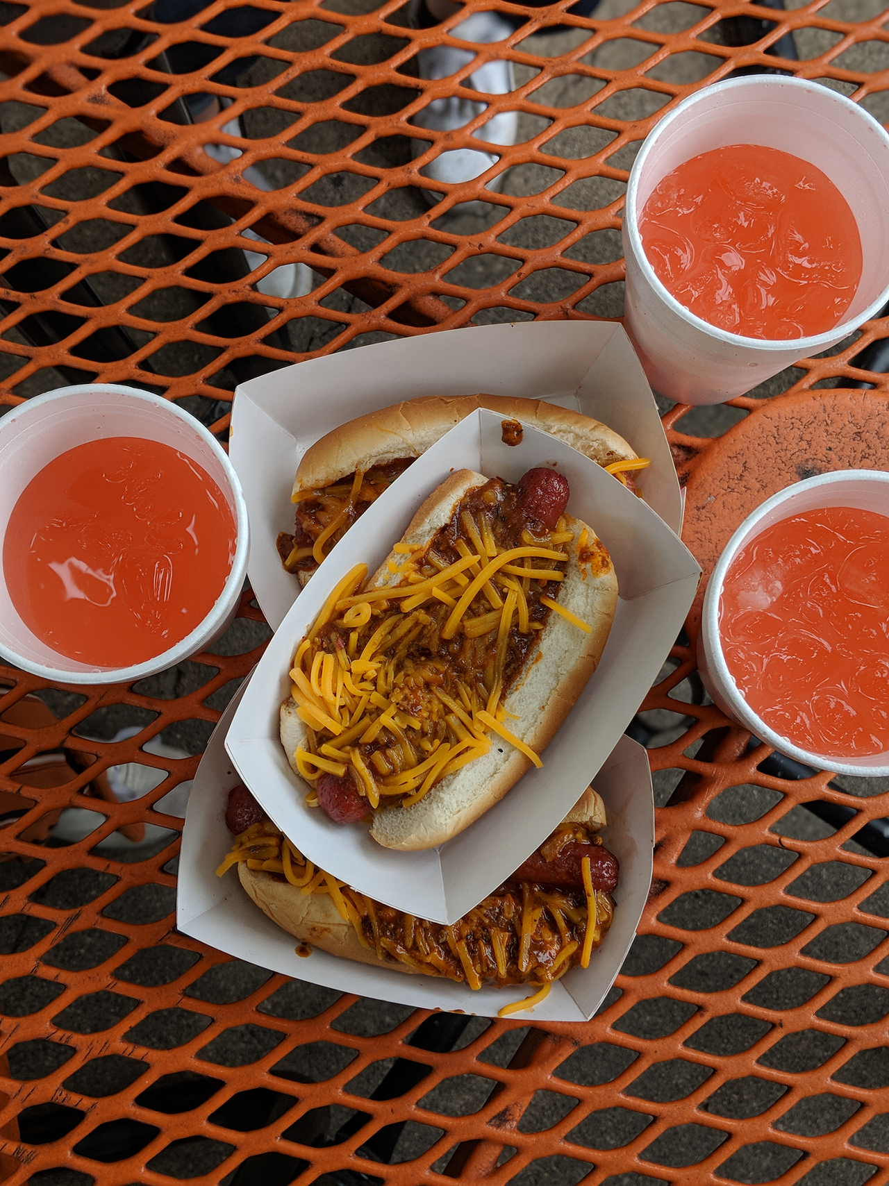 Chili cheese dogs and pink lemonade from Ollie's Trolley.