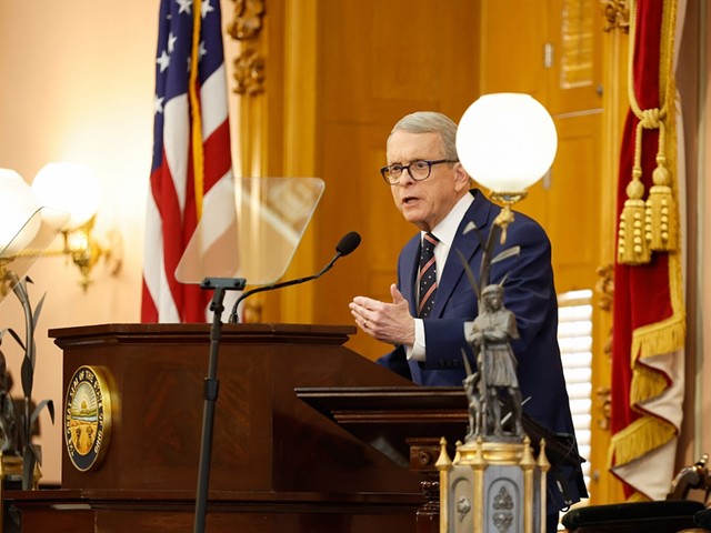 Ohio Governor Mike DeWine gives the State of the State Address, January 31, 2023, in the House Chamber at the Statehouse in Columbus, Ohio.