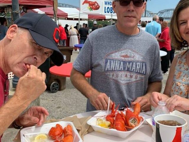 Folks chowing down on some lobster