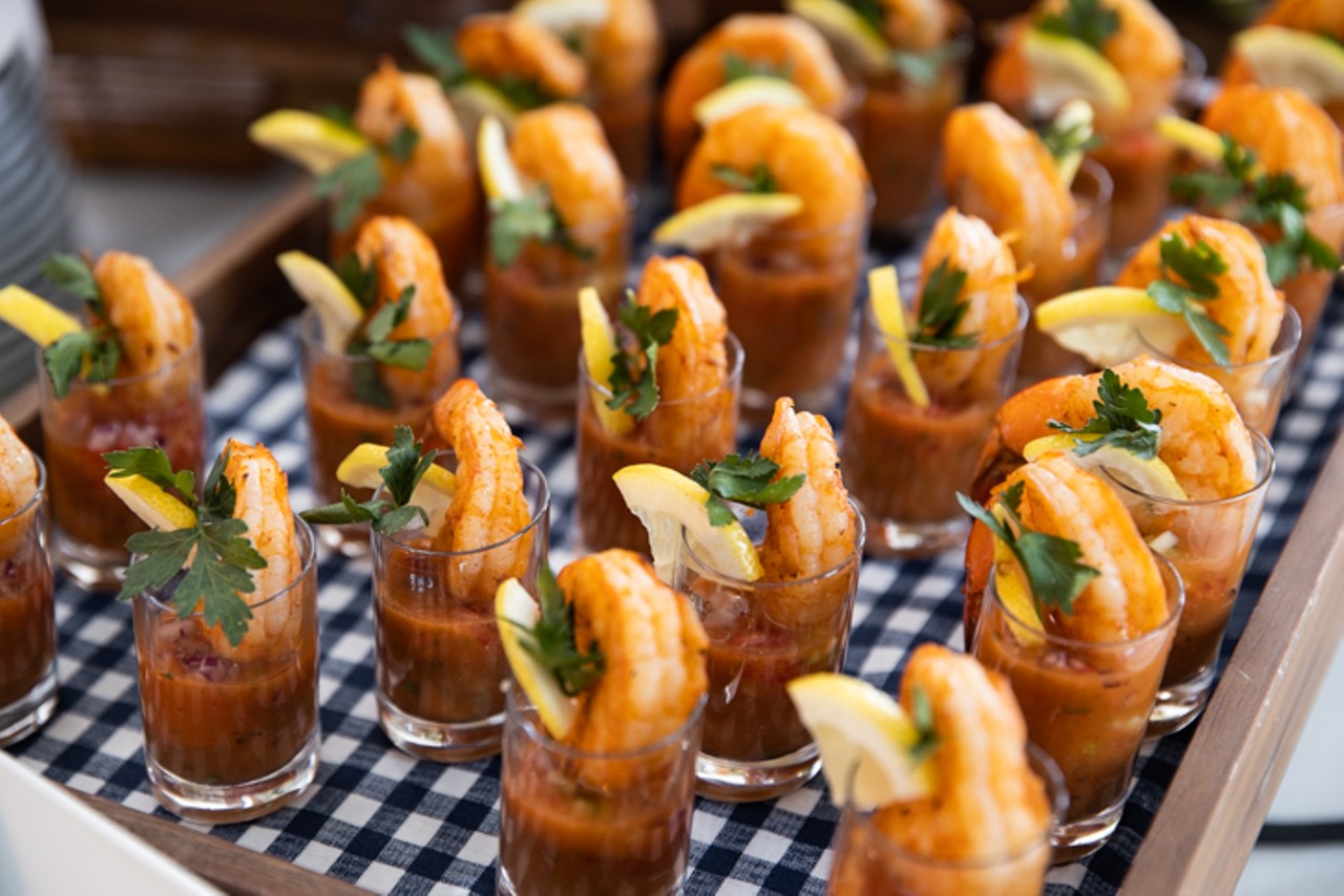 Grilled shrimp with bloody mary gazpacho relish