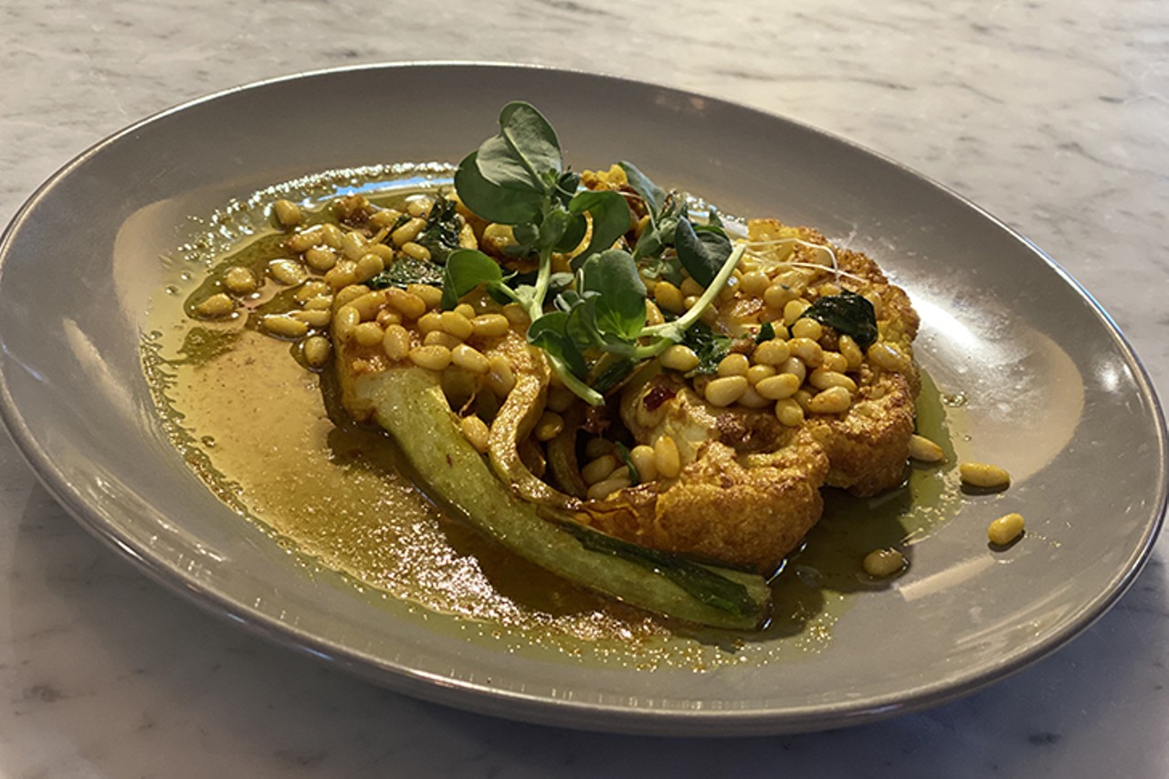 Pampas Argentine Gastropub
2038 Madison Road, O&#146;Bryonville
$36 // 3-Course Dinner // Dine-In or Carry-Out
Cauliflower Steak: pine nuts, turmeric butter, basil (available vegan)
Photo: Lisa Colina