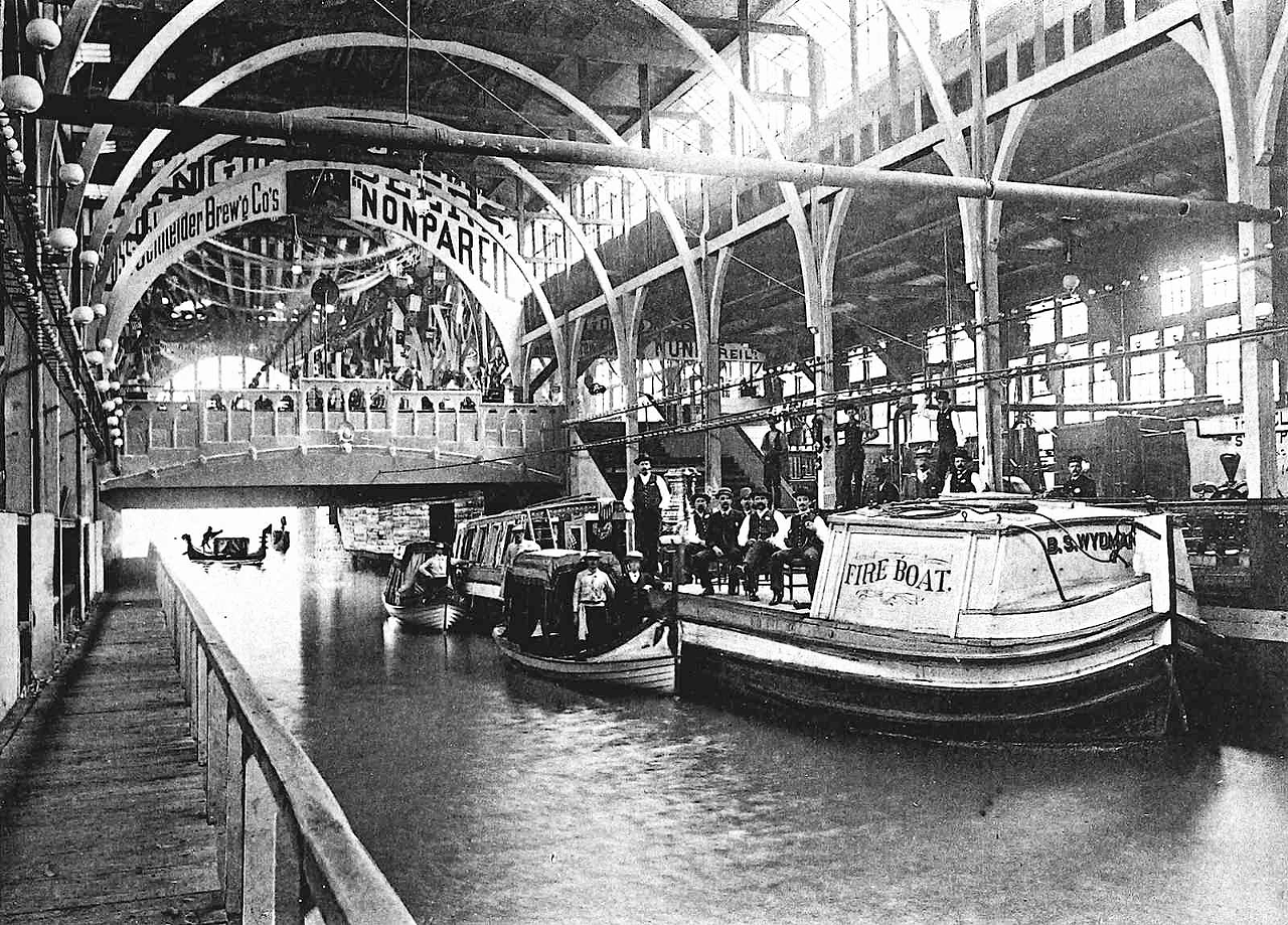 A Fire Boat — to remove guests in case of emergency — and the Foss Schneider beer hall above the Erie Canal in Machinery Hall