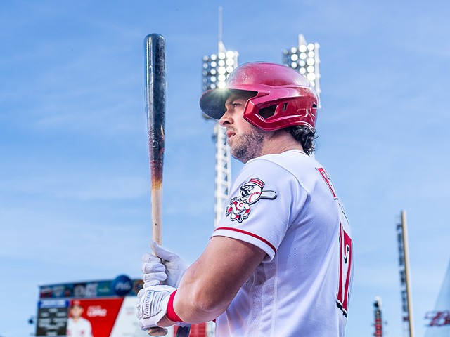Kyle Farmer goes to bat as the Cincinnati Reds host the Chicago Cubs at Great American Ball Park on Oct. 5, 2022.