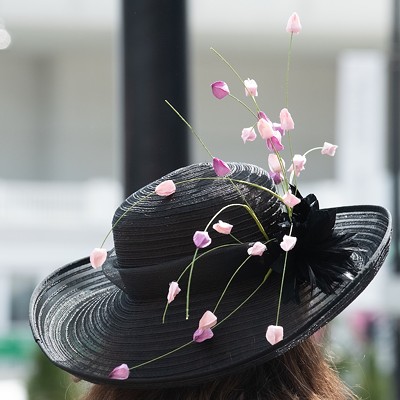 Hyde ParkIndian Hill’s chiller, but still pretty moneyed, cousin Hyde Park is a little less flashy with its money. This hat is elegant in an understated way and the little purple buds bring to mind Ault Park’s (technically in neighboring Mt. Lookout) springtime cherry blossoms.