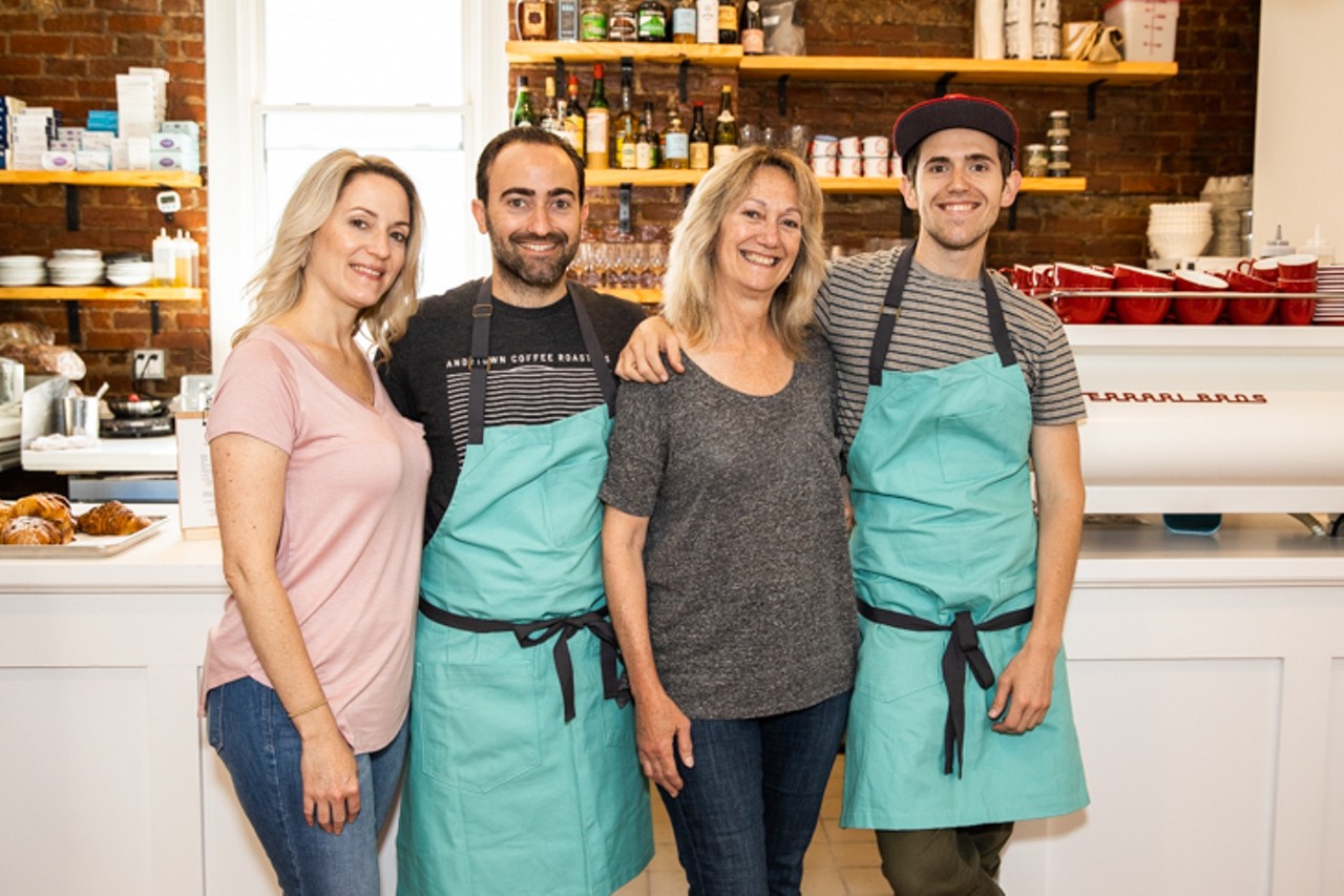 The team behind Mom 'n 'em, including mom Theresa Ferrari (second from right)