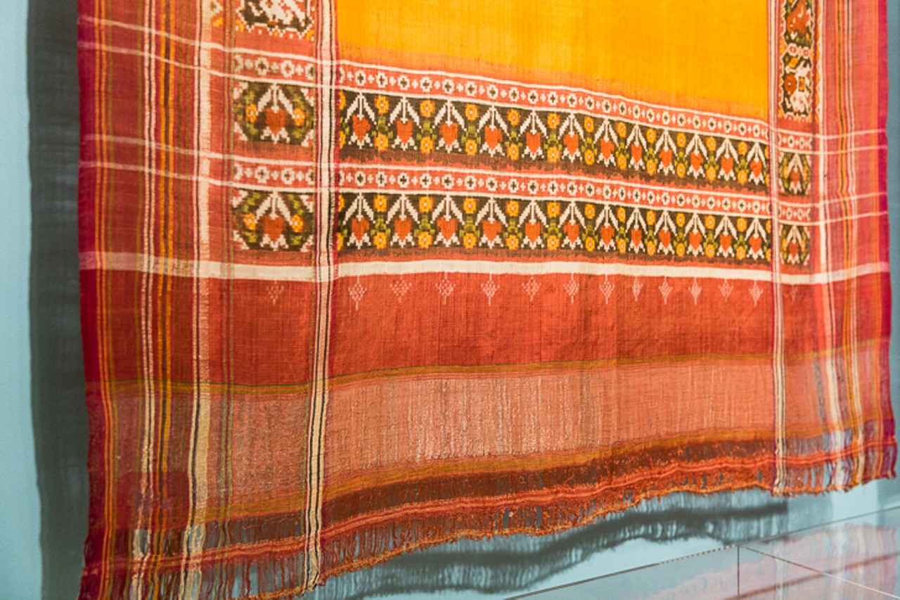 Detail of sari made of silk and dyed yellow with turmeric