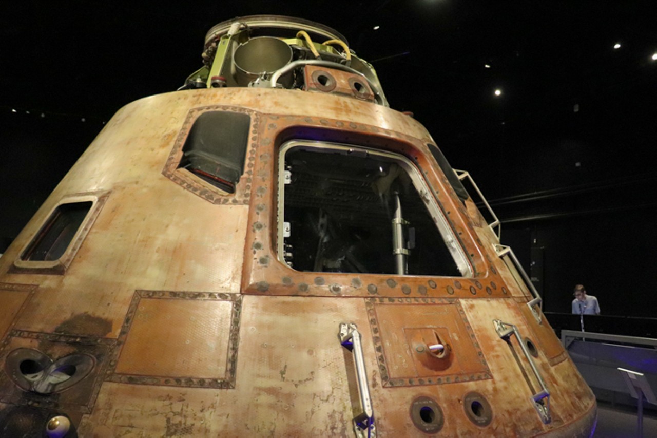 A close-up of the Command Module Columbia.