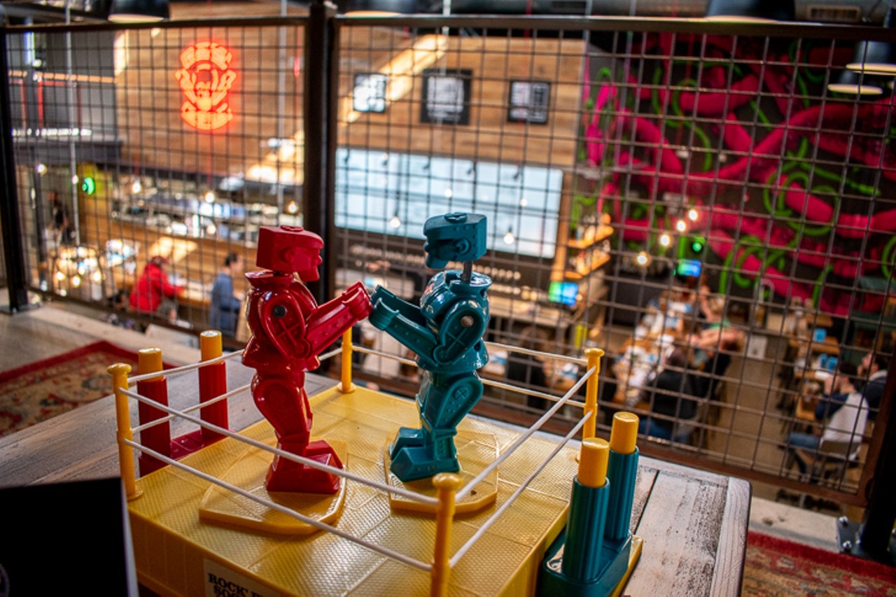 Table games are available upstairs like Rock 'Em Sock 'Em Robots and giant Connect Four.