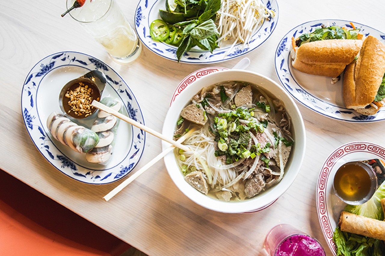 A spread of dishes available at Pho Lang Thang